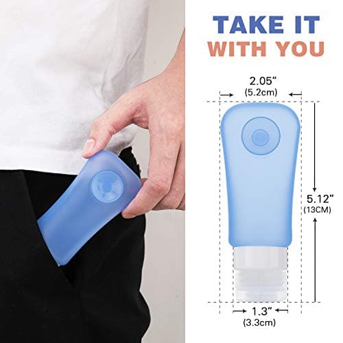 MoKo Travel Bottles 4 Pack, Leak Proof BPA Free & FDA Approved Refillable Cosmetic Toiletry Containers, Silicone Travel Bottles Set with Suction Cup for Shampoo Lotion Conditioner & More, 3.1 oz(89ml) — view 6