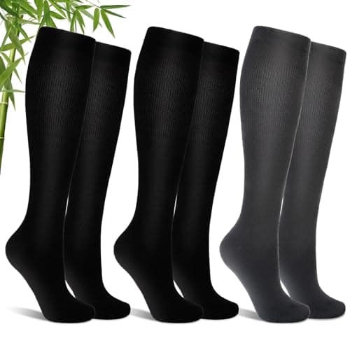 Bamboo Compression Socks for Women & Men, 3 Pairs, 15-20mmHg, Flight Socks