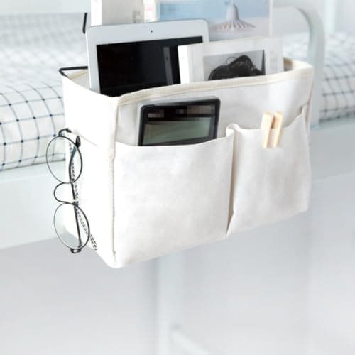 Hanging Storage Bag White Cotton Linen Dormitory Bedside Organizer — view 4