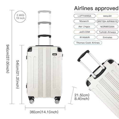 Kono Ryanair Cabin Suitcase 55x35x20cm ABS Hard Shell Travel Luggage,Beige — view 2