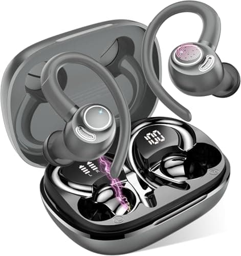 Sports Wireless Earbuds with EarHooks HiFi Stereo Sound with ENC Mic, Grey