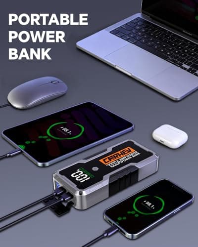 CARHEV 7000A Jump Starter Power Pack, 12V Car Battery Booster Jump Starter (up to 10.0L Petrol or 10.0L Diesel Engine), Portable Car Jump Starter Power Bank with Jump Leads and Fast Charging USB Ports — view 3