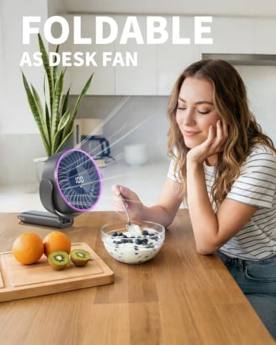 KinYiLO 6.5-Inch Ultra- Large Handheld Fan (30.8 cm Height, 16 cm Fan Blade, 500g / 1.1 lb), Larger Than Regular Hand Fan, Strong Airflow, 6000mAh Battery, 100 Speed Levels,– Travel, Outdoor, Grey — view 4