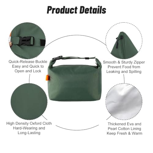 Aucuu Insulated Lunch Bag, Reusable Lunch Bags, Leakproof Lunch Box Tote Bag, Large Capacity Cooler Bag, Thermal Food Bag for Office School Picnic-8L (Military Green) — view 4