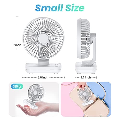 Joneytech Silent Desk Fan, 4000mAh USB Rechargeable Battery Portable Table Fans with 4 Speeds,Powerful Cooling for Home Office Bedroom Desktop Small Fan — view 5