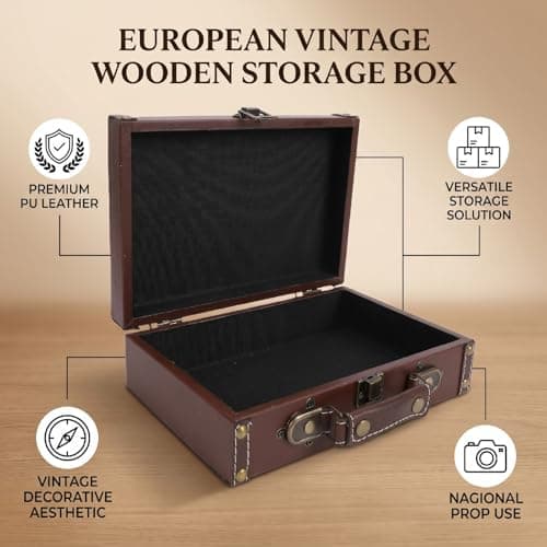 ASHATA Vintage PU Leather Wooden Suitcase Retro Storage Box — view 3