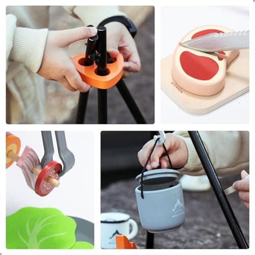 UMU® Camping Game for Kids Made of Wood with Campfire, Lantern, Knife, Axe and More, Adventure Role Play Toys, 45 Piece Set for 3 4 5 Year Old Girls and Boys — view 4