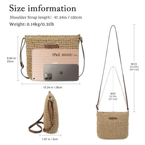 AFKOMST Women’s Straw Crossbody Bag, Small Woven Shoulder Bag with Adjustable Strap, Lightweight Wicker Summer Beach Handbag for Holiday Travel Picnic Daily Use — view 3