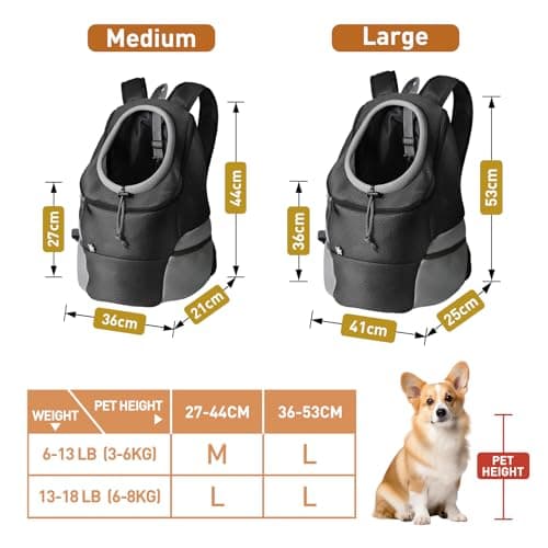 Bojury Pet Dog Carrier Backpack, Small Dog Cat Front Backpack, Breathable Adjustable Puppy Carrier with Safety Belt for Travel Hiking Cycling Walking Outdoor Black L — view 6