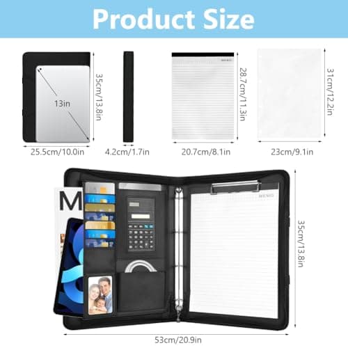 AOOSU Portfolio Folder A4 Vegan Leather 4-Ring Conference with Calculator — view 2
