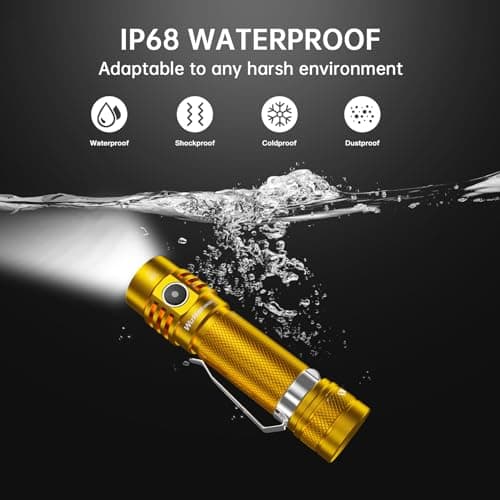 Wurkkos WK03 LED Mini Torch, 1200 Lumens, Extremely Bright Flashlight USB-C Rechargeable with 519A LED, IP68 Waterproof with Magnetic Tail Cover, Portable EDC Torches with 3000 mAh Power Supply(Gold) — view 5