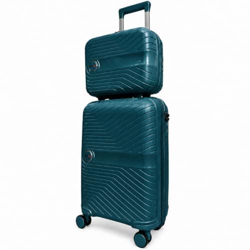 RYDR 2-Piece Lightweight Luggage Set Hard Shell Suitcase with Combination Lock Spinner Wheels Travel Carry On Hand Cabin Luggage with Beauty Case (Lake Blue)