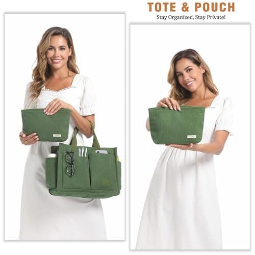 Captain Blues Corduroy Tote Bag for Women with Zipper, Large Capacity Work Bags Shoulder Handbag for School, Travel, College, Teacher with Adjustable Strap & Pockets (Green) — view 3