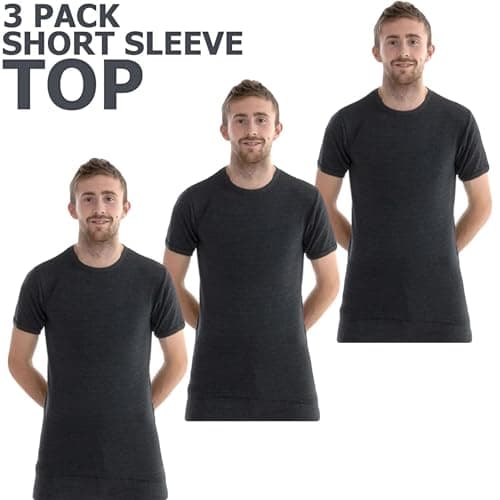Gaffer 3 Pack Mens Thermal Top Set Short Sleeve T-Shirts Warm Baselayer Inner Underwear Vest Winter Ski Wear for Outdoor Work, Travel, and Cold Weather Charcoal 3 Pack Short Sleeve Top XL — view 2