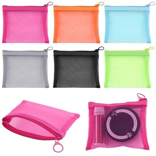 6 Pack Mini Zipper Mesh Bags 13x10cm Nylon Clear Toiletry Bag Makeup Cosmetic Mini Pouches Travel Coin Pouch Small Cosmetic Organizer Portable Travel Pouch for Lipstick Earphone Jewelry 6 Colors