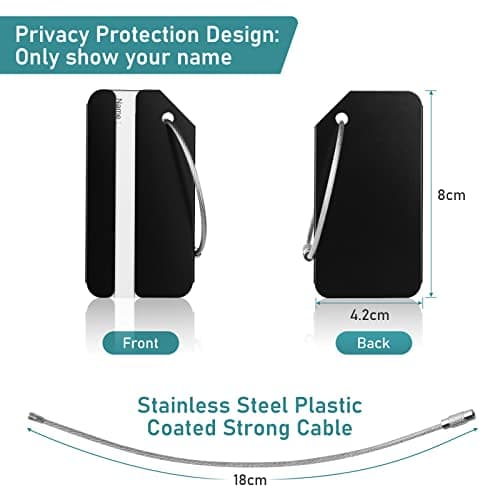 Flintronic 2 Pcs Aluminum Alloy Baggage Labels, Suitcase ID Tag Set, Handbag Tag Labels Travel Accessories for Checked Luggage, Hand Luggage and Handbags - Black — view 2