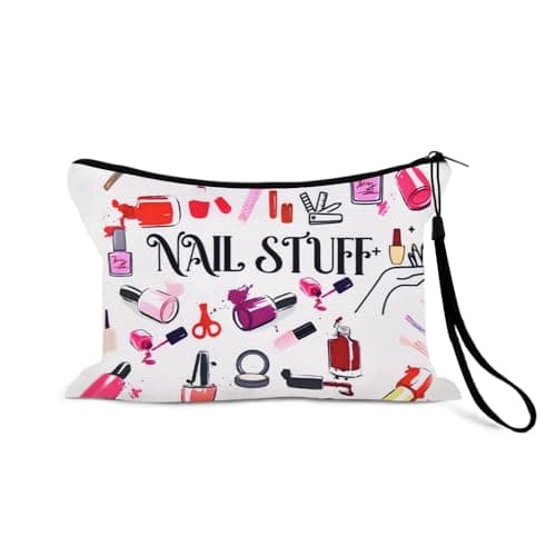 Sisadodo Nail Polish Organiser Bag for Women Girls Nail-Stuff Print Portable Nail Polish Storage Organiser for Travel Holiday Manicure Tool Bag for Nails Art Equipment Accessories with Anti Loss Strap