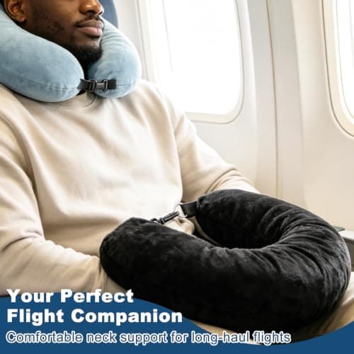 Peaflew Stuffable Neck Pillow for Travel, U-Shaped Pillow with Storage Bag, Neck Pillow Storage with Adjustable Strap, Travel Pillow with Soft Head Support for Airplane, Camping, Train, Hiking — view 6