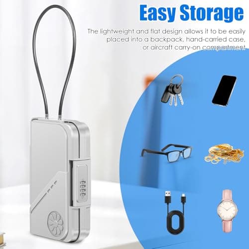 Portable Combination Lock Box Resettable 4 Digit Waterproof Code Lock Box Compact Travel Cash Security Case w/Removable Steel Cable for Travel Hotel Beach — view 5