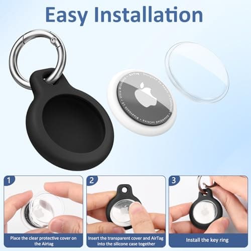 Air Tag Holder Air Tag Silicone Case, with Keychain, TPU Case for Air Tags Keyring for Keys, Bags, Luggage, Pet Collar, Anti-Lost and Scratch-Resistant, Fully Covered (Black) — view 2