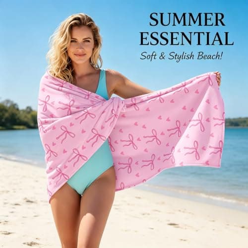 LPVVPEZ Pink Bow Beach Towel & Throw Blanket 2-in-1 – Oversized 75x150cm Super Soft Microfiber Towel, Cute Single Side Print for Pool, Travel, Gift, Home Decor — view 5