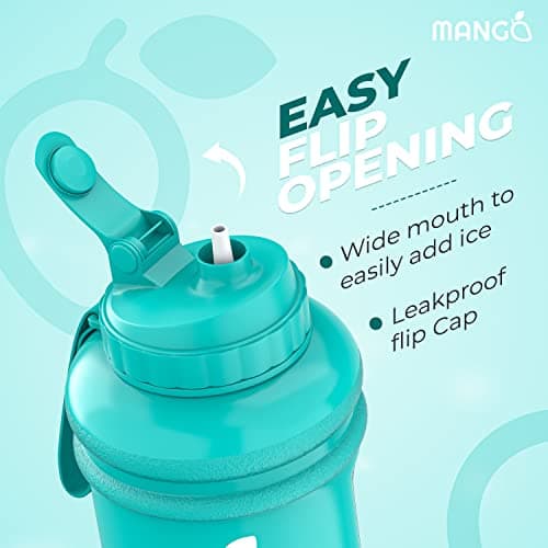 MANGO 2.2L Water Bottle With Straw and Time markings - BPA Free Xl Jug - Extra Large Durable Sports Bottles With Flip Cap - Ideal For Gym and Bodybuilding - Large Sports Reusable Water Bottle (Green) — view 4