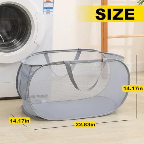 Durable Collapsible Mesh Laundry Hamper Pop Up with Handles & Side Pocket — view 3