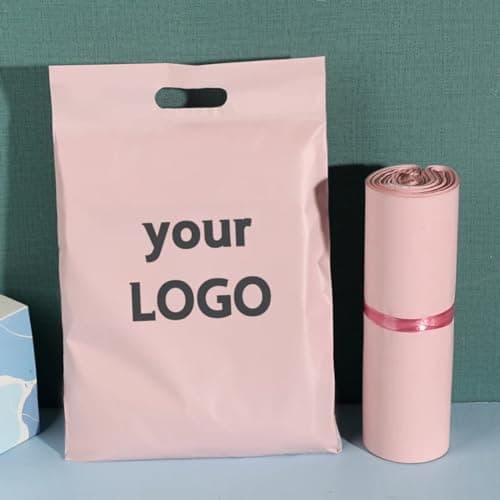 gorm 50pcs Personalized Custom Bags with Logo Customized Mailing Shipping Bags Plastic Gift Shoe Box Product Packaging Bags Waterproof Express Bags Logo Printing (Beige,25x33cm) — view 2