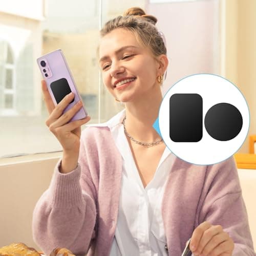 Haluway 6 Pcs Metal Plates for Magnetic Phone Mounts, 2 Rectangular & 4 Round, 0.5mm Ultra-Thin Stainless Steel Adhesive Plates, Replacement Plates for Car Phone Holders, Not Magnetic Black — view 5