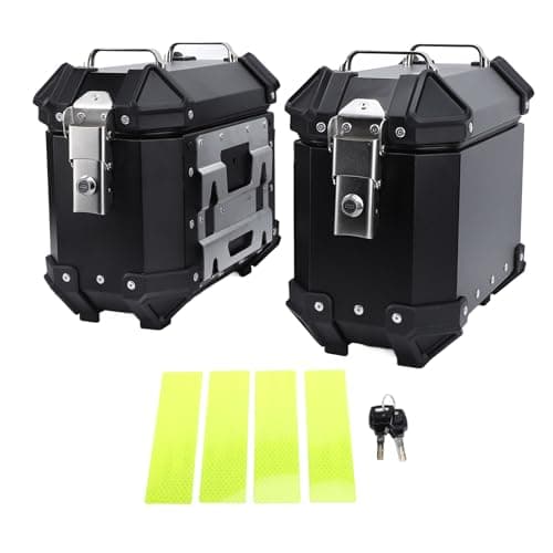 Tissting 18L Motorcycle Side Case - Heavy Duty Aluminum Pannier Hard Saddlebag with Security Lock for Touring Luggage Storage (Black)