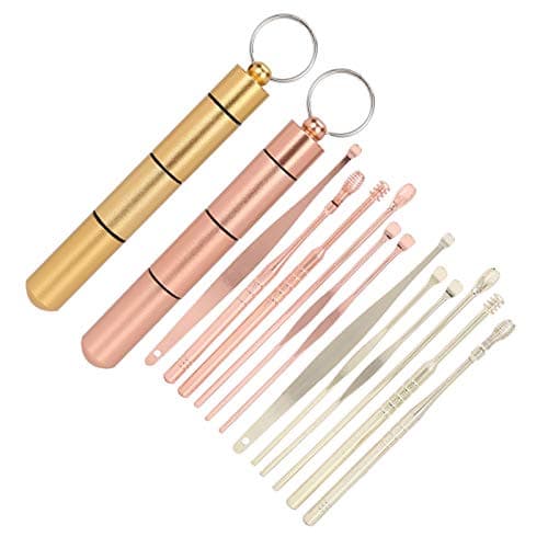 Fabater Earwax Remover Kit, Stainless Steel, 12 Pcs (Rose Gold+Gold)