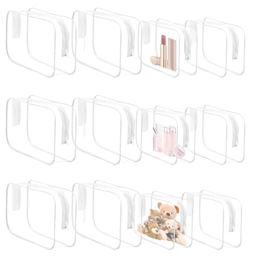 X-BLTU 12 Pcs Clear Travel Toiletries Bag with Zipper, for Women Men, White