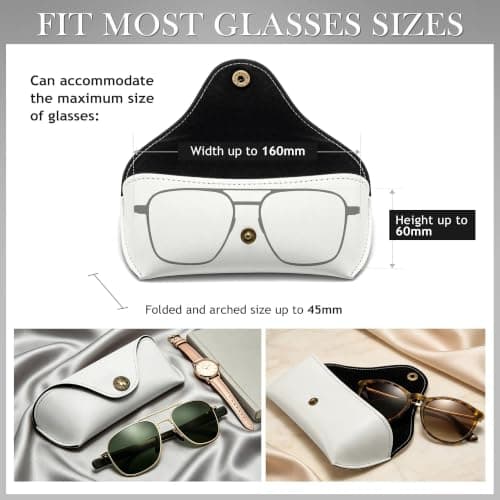 SUNGAIT Vegan Leather Glasses Case Portable Sunglasses Holder Hard Shell Slim Design Travel-Ready (White) — view 4