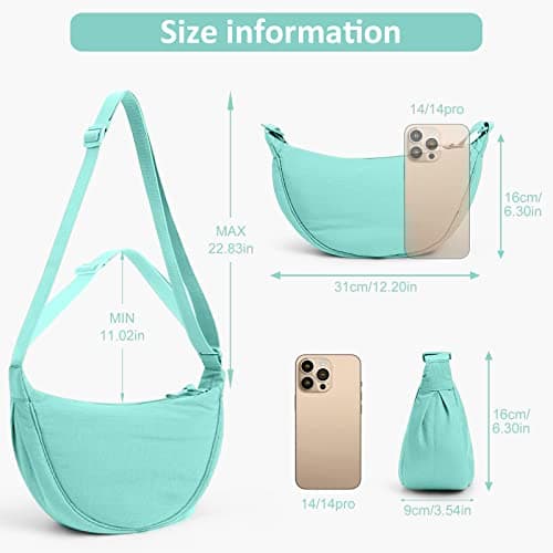 DKIIL NOIYB Crescent Bag for Women Men, Nylon Crescent Bags Hobos Crossbody Bag Portable Crescent Purse with Adjustable Strap Solid Color Chest Bag Shoulder Bag Fanny Packs, A11-mint Green, 31cm — view 6