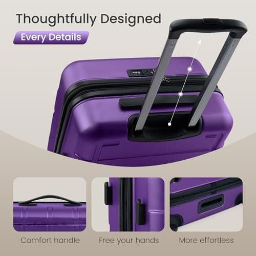 SHOWKOO Luggage Set 4 Piece Hardshell PC Expandable Suitcase, Purple — view 5