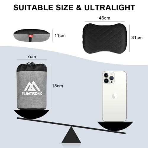 flintronic Camping Pillows, Inflatable Travel Pillow for Neck, Ultralight Beach Pillows with Storage Bags, Blow Up Pillows Ergonomic Air Pillow for Neck & Lumbar Support - Comfort in Travel(Black) — view 2
