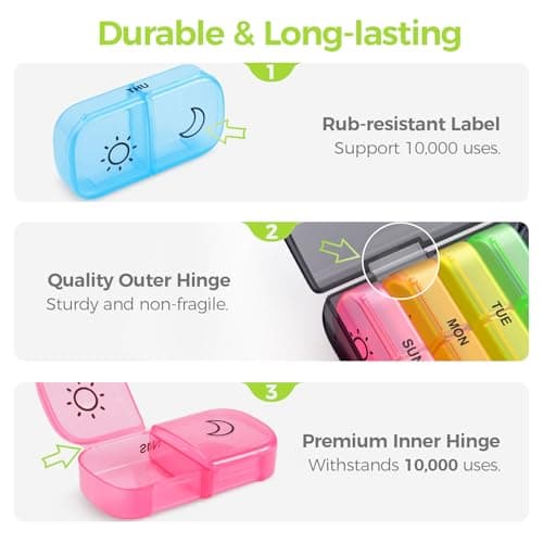 AUVON Pill Organiser, Pill Boxes 7 Day 2 Times a Day with One-Side Opening — view 6