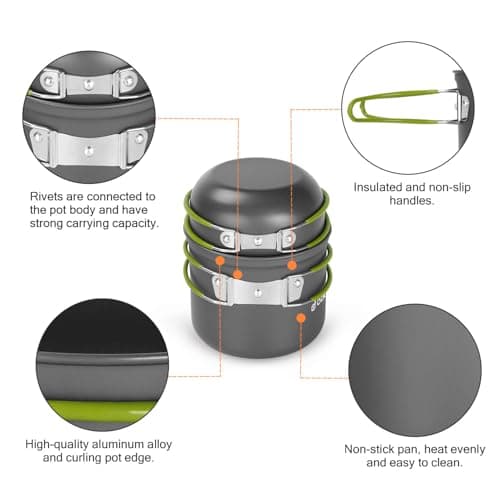 Odoland Multi-PCS Set of Durable and Compact Aluminium Camping Pots and Pans Complete Camping Utensils Kit with Ultralight Camping Stove for Hiking, Fishing — view 5