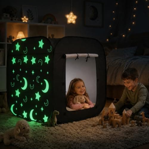 Normodic Sensory Tent, Blackout Sensory Tent for Kids, Pop Up Black Out Den for Autism, Calm Down Corner for Autistic Children Anxiety Relief with Travel Bag, Play and Relax Corner (Square)