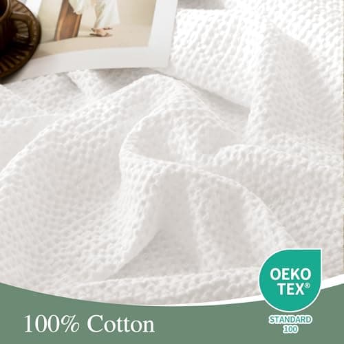 CHUFFED 100% Cotton Waffle Blanket Bed Throw Single Size-Throw Blanket for Bed Sofa Travel-Soft Lightweight Breathable Blankets and Throws for All Season Bleached White Throw 130x150cm — view 2