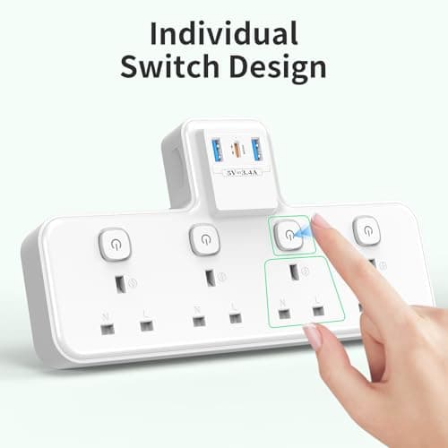 PASSUS Multi Plug Extension Socket 4 Way Plug Adapter with PD20W USB C Slot — view 4