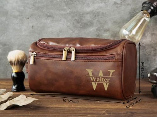 Personalized Men's Leather Toiletry Bag,Shaving Kit Groomsmen Gifts,Custom Name Mens Toiletry Bags for Traveling,Gifts for Boyfriend Dad Husband Birthday Anniversary Christmas Wedding, Black, Home — view 5
