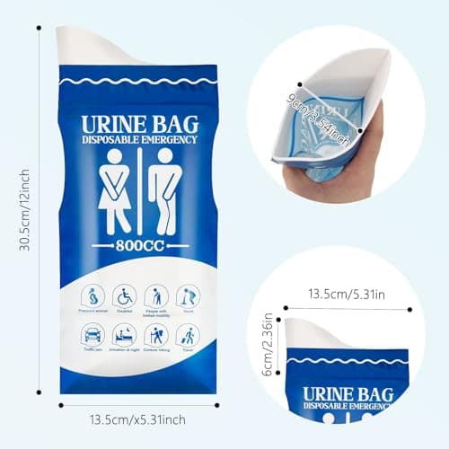 16 Pcs Urine Bags, 800ml Travel Potty, Unisex Urinal Bag, Portable Toilet — view 2