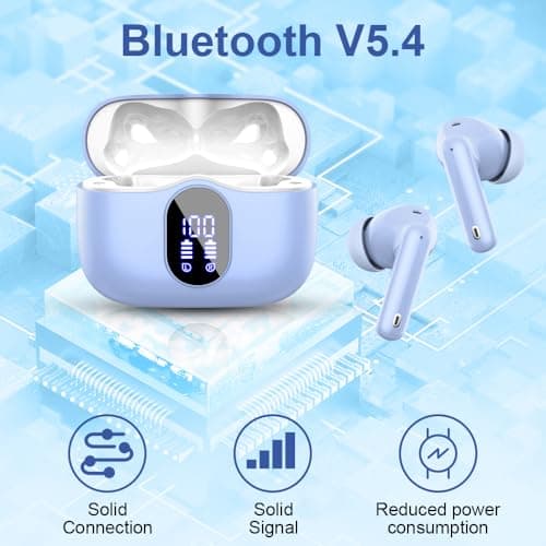 Wireless Earbuds, Bluetooth 5.4 Headphones In Ear with 4 ENC Noise Cancelling Mic, Bluetooth Earbuds Mini Deep Bass Stereo Sound, 36H Playtime LED Display Wireless Earphones IP7 Waterproof, Purple — view 4