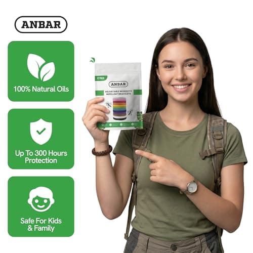 Anbar Leather Mosquito Repellent Bracelets for Adults and Kids, 12 Pack, Deet Free, All-Natural Anti-Mosquito, Tick, and Insect Essential Oils, 300-Hour Waterproof Outdoor Protection (Solid) — view 2
