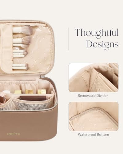 Prite Makeup Bag Toiletry Case for Women with Brush Holder, Brown, Standard — view 5