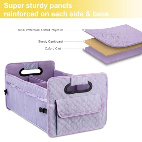 JiatuA Car Trunk Organizers and Storage for SUV, Collapsible Multi Compartment Container Box Adjustable Car Accessories for Women Men, Light Purple — view 2