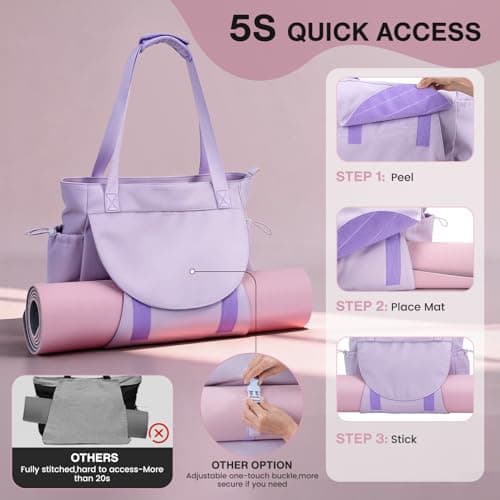 Tawd Yoga Mat Bag with Wet Pocket, 2-in-1 Yoga Mat Carrier & Everyday Tote Bag for Women Men, Large Gym Bag for Pilates Mat, Workout, Travel, Office, Lightweight Shoulder Bag (Purple) — view 2