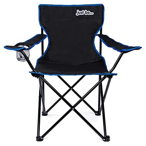 just be... Camping Chair (2 Pack) – Lightweight, Foldable & Portable Outdoor Seat with Armrests, Cup Holder & Carry Bag | For Adults & Kids | Garden, Beach, Festival & Fishing – Black/Blue Trim — view 5