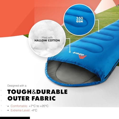 azark Premium Sleeping Bag, 350GSM, Lightweight and Waterproof, 4 Seasons of Camping, Hiking and Outdoors, Sleeping bag for Adults & Kids (Blue) — view 4